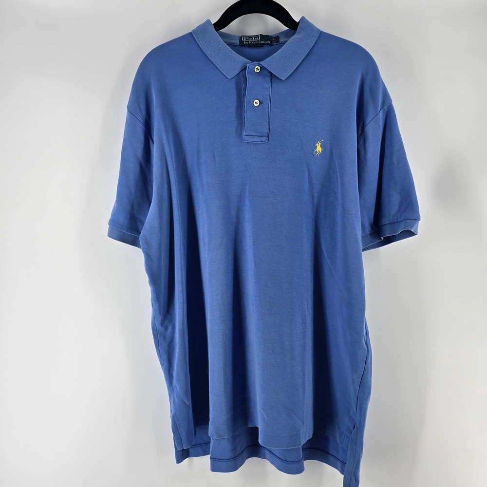 Polo Ralph Lauren Polo Shirt Mens Large Blue Yellow Pony Short Sleeve Jersey - Picture 3 of 12